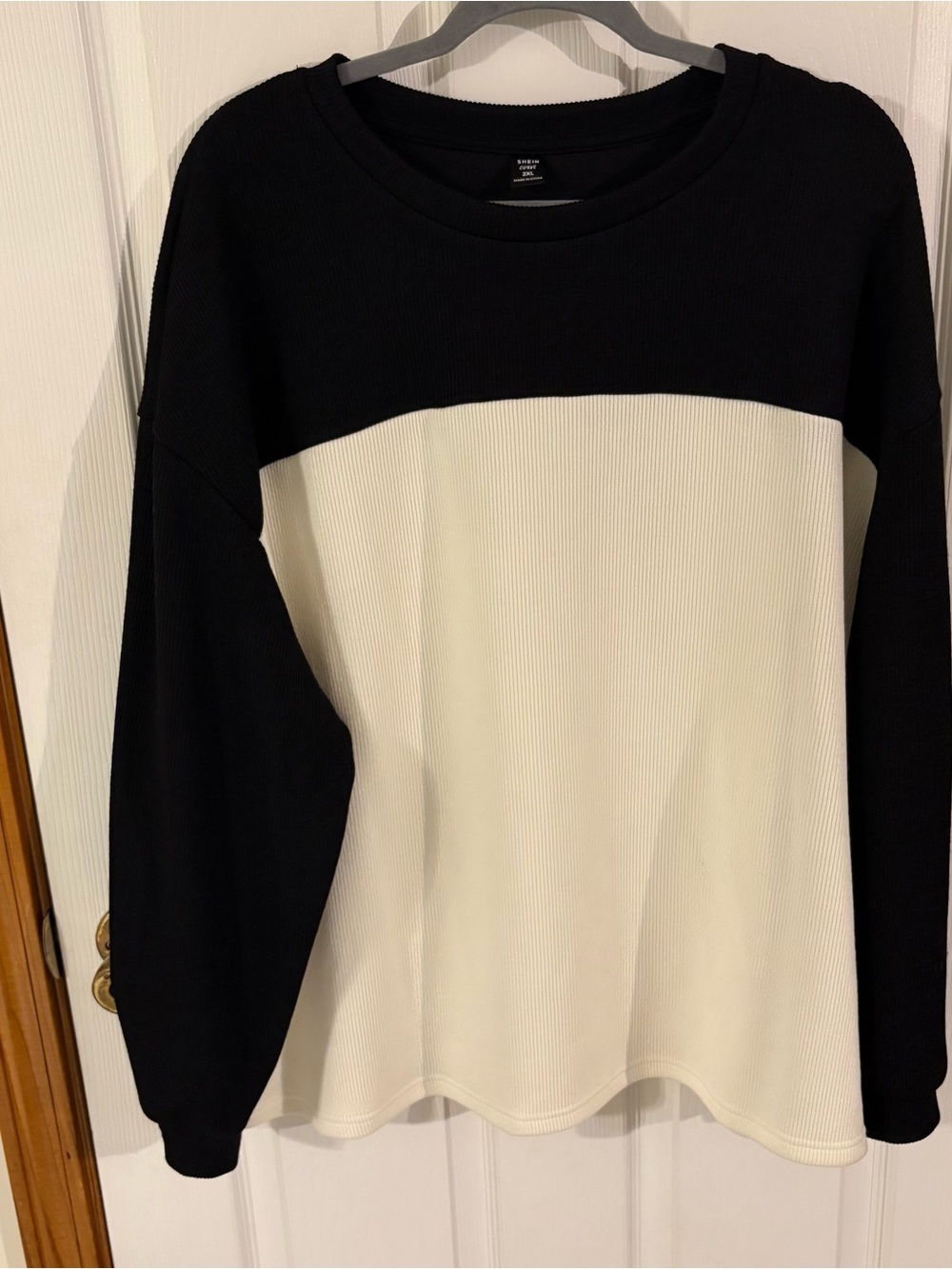 SHEIN Black and Cream Colorblock Long Sleeve Sweater
